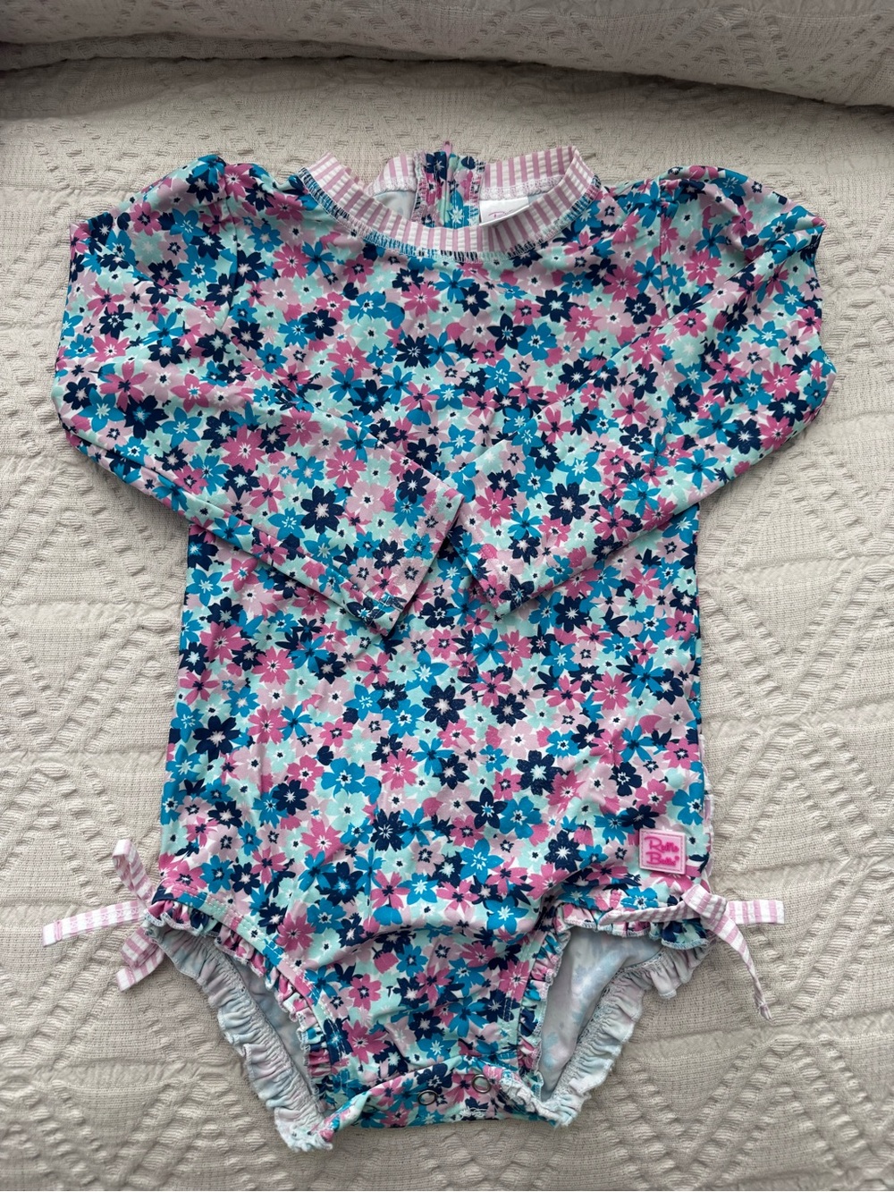 Ruffle Butts Floral Long-Sleeve Swim Rashguard β Pink & Blue